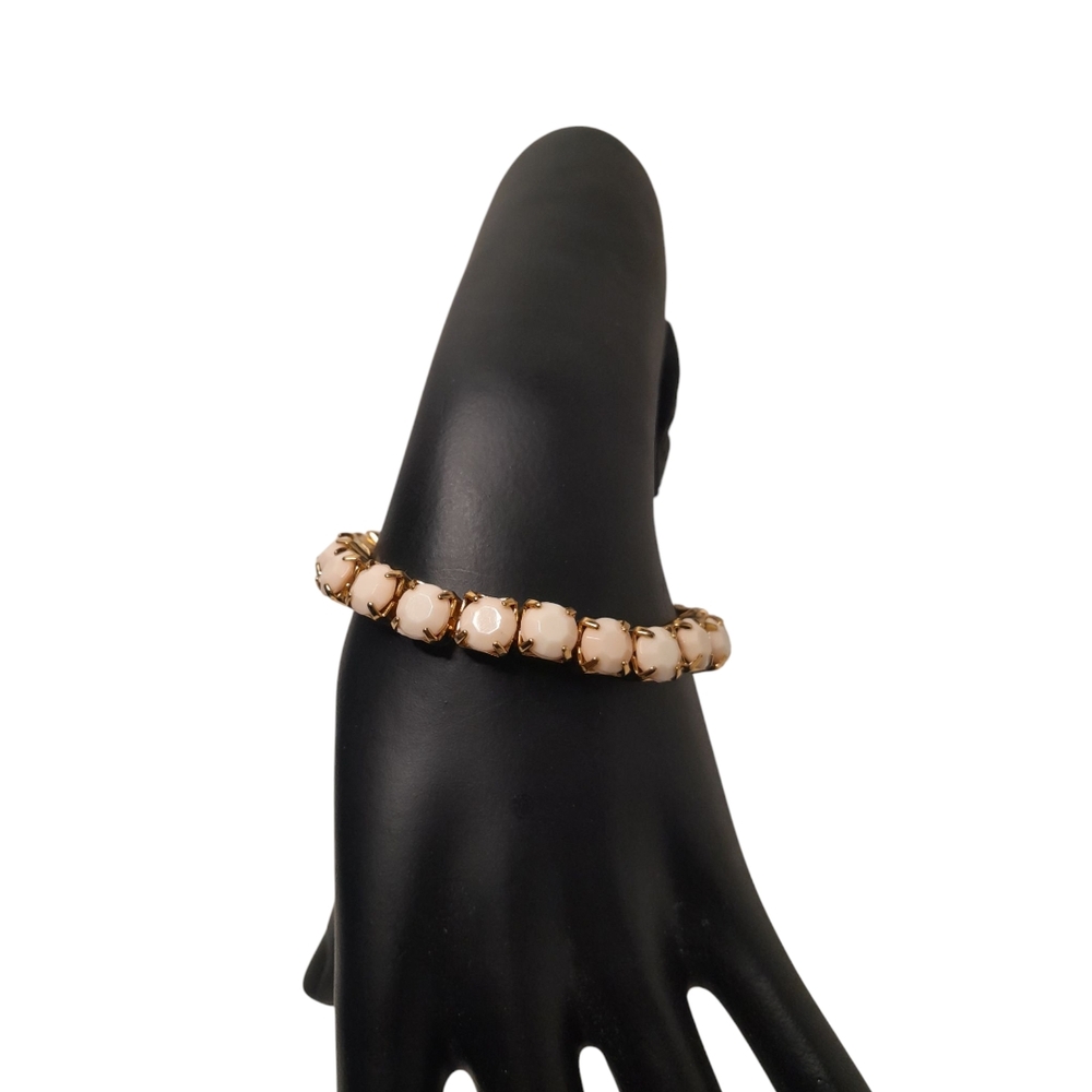 Peach Pink Faux Stone Gold Tone Tennis Elastic Stretch Bracelet